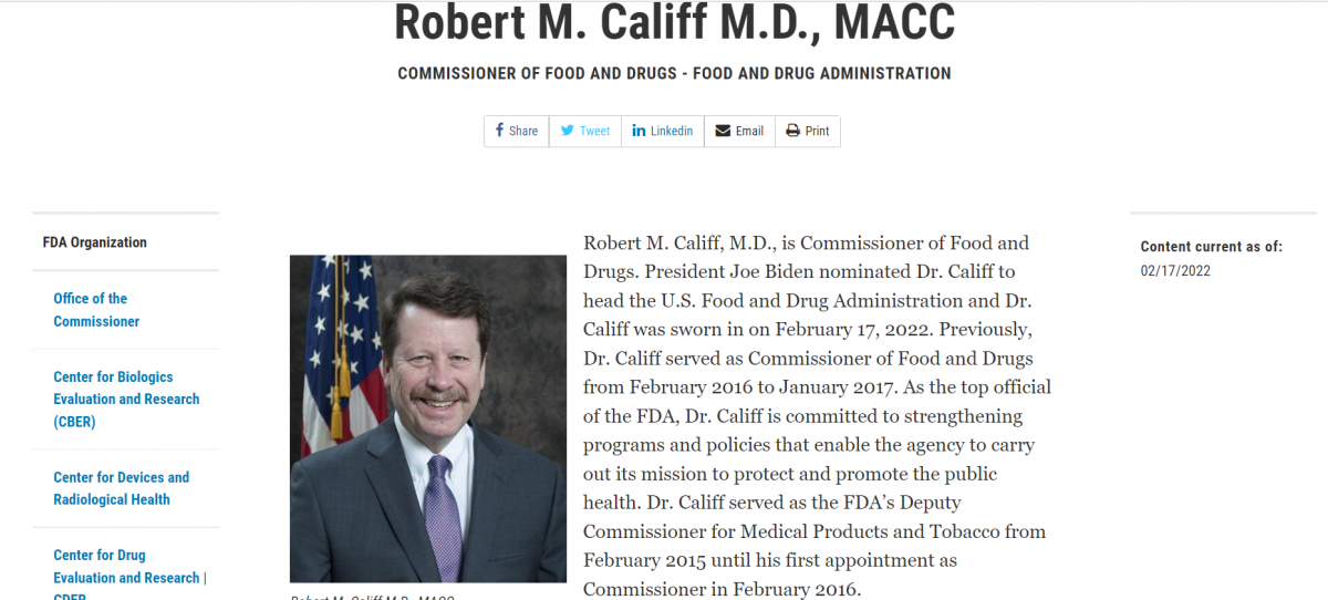 US Senate Narrowly Confirms Robert Califf As The New FDA Commissioner